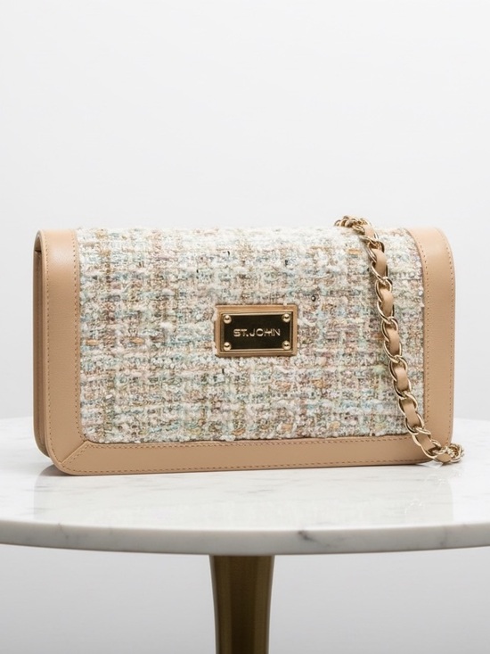 St. John Handbags - St John Handbag Tweed & Tan Leather Crossbody or Clutch